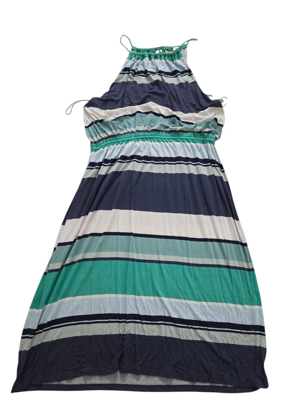 Loft blues/greens striped halter midi dress, L. EUC.